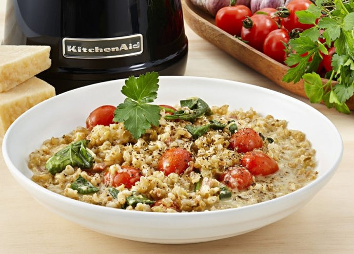Creamy barley, leek and bacon risotto