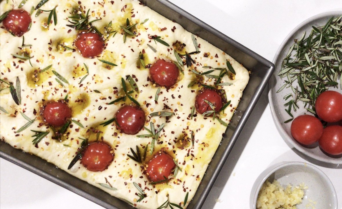 Garlic, rosemary and tomato foccacia